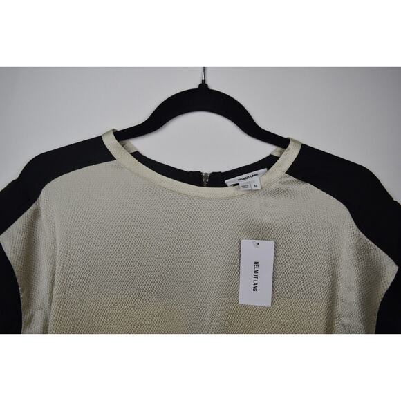 Helmut Lang Gravel Silk Long Blouse Cream Black Cap Sleeve Womens Medium $255 - Picture 2 of 16